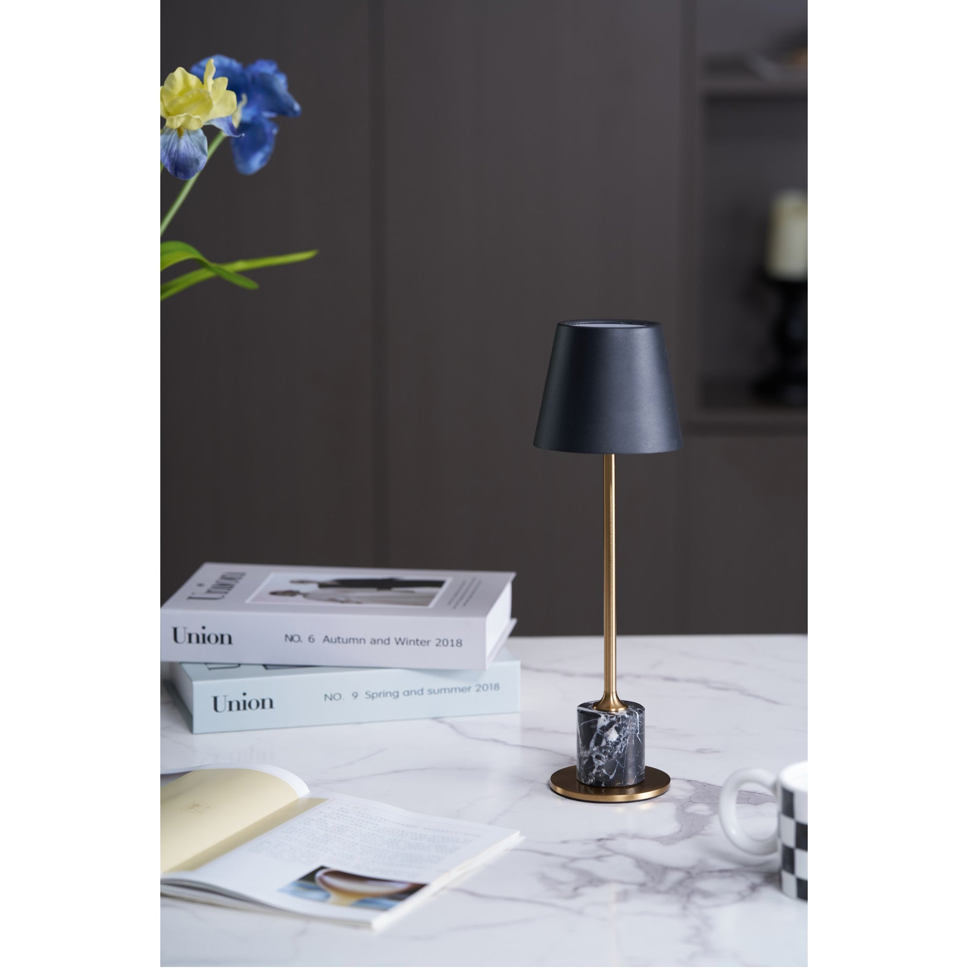 Draagbare Mini Tafellamp op Batterij met Marmeren Voet Ø10cm | Sansoti
