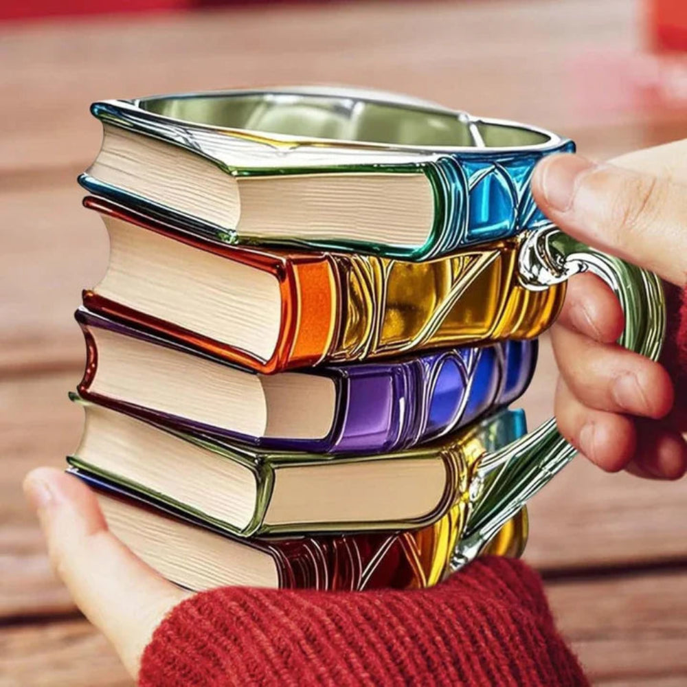 Glazen Beker met 3D Boekenruggen Motief 350ml Transparant Literair Design voor Thee Koffie Warme Dranken | Sansoti