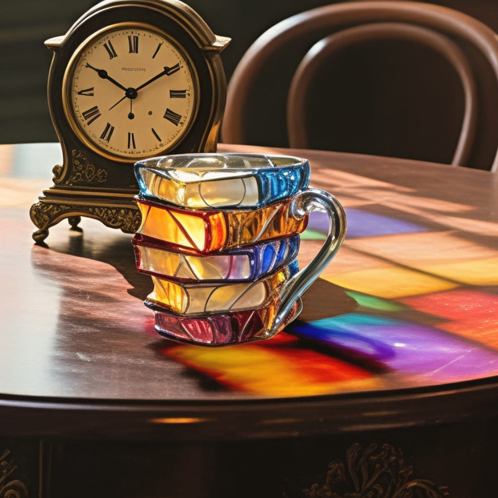 Glazen Beker met 3D Boekenruggen Motief 350ml Transparant Literair Design voor Thee Koffie Warme Dranken | Sansoti
