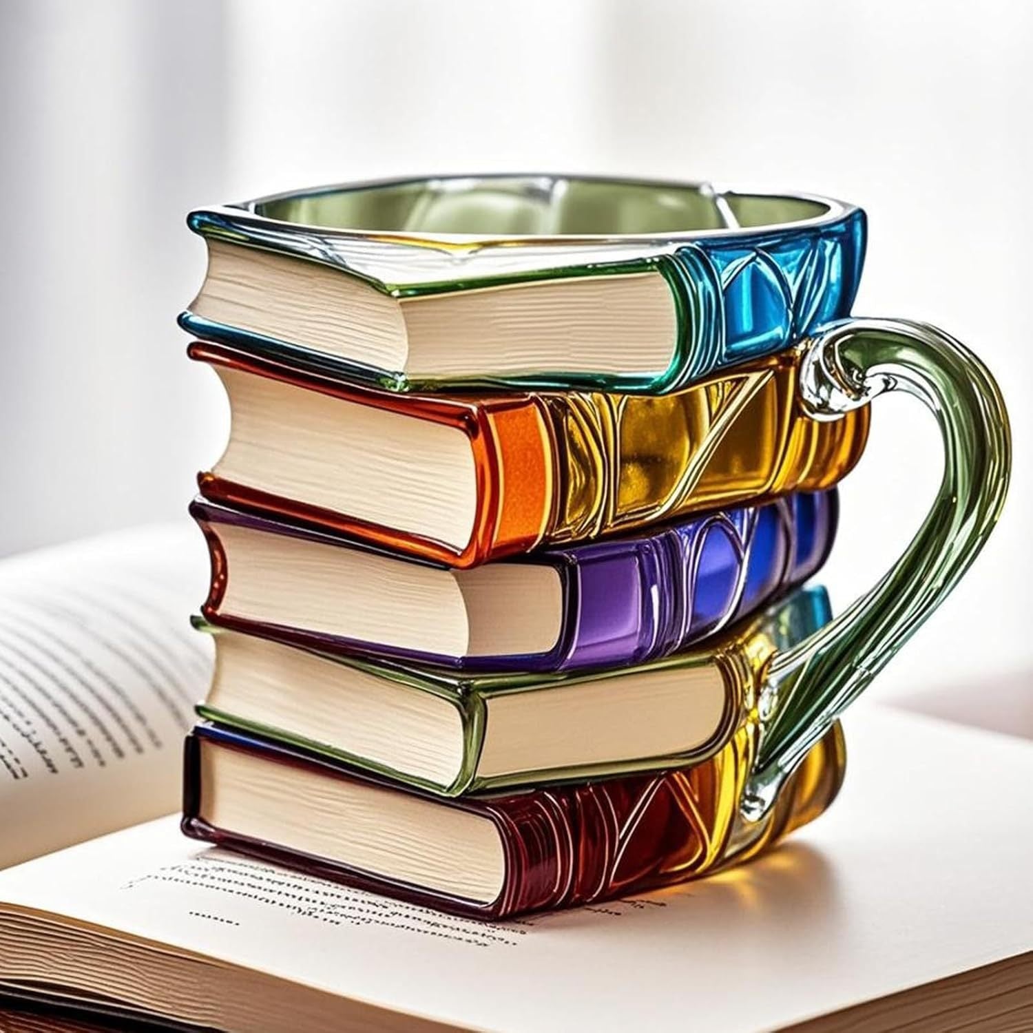 Glazen Beker met 3D Boekenruggen Motief 350ml Transparant Literair Design voor Thee Koffie Warme Dranken | Sansoti