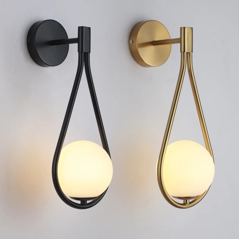 Design Wandlamp Glas en Metaal LED Verlichting Zwart Goud Scandinavisch Modern voor Woonkamer Slaapkamer | Sansoti