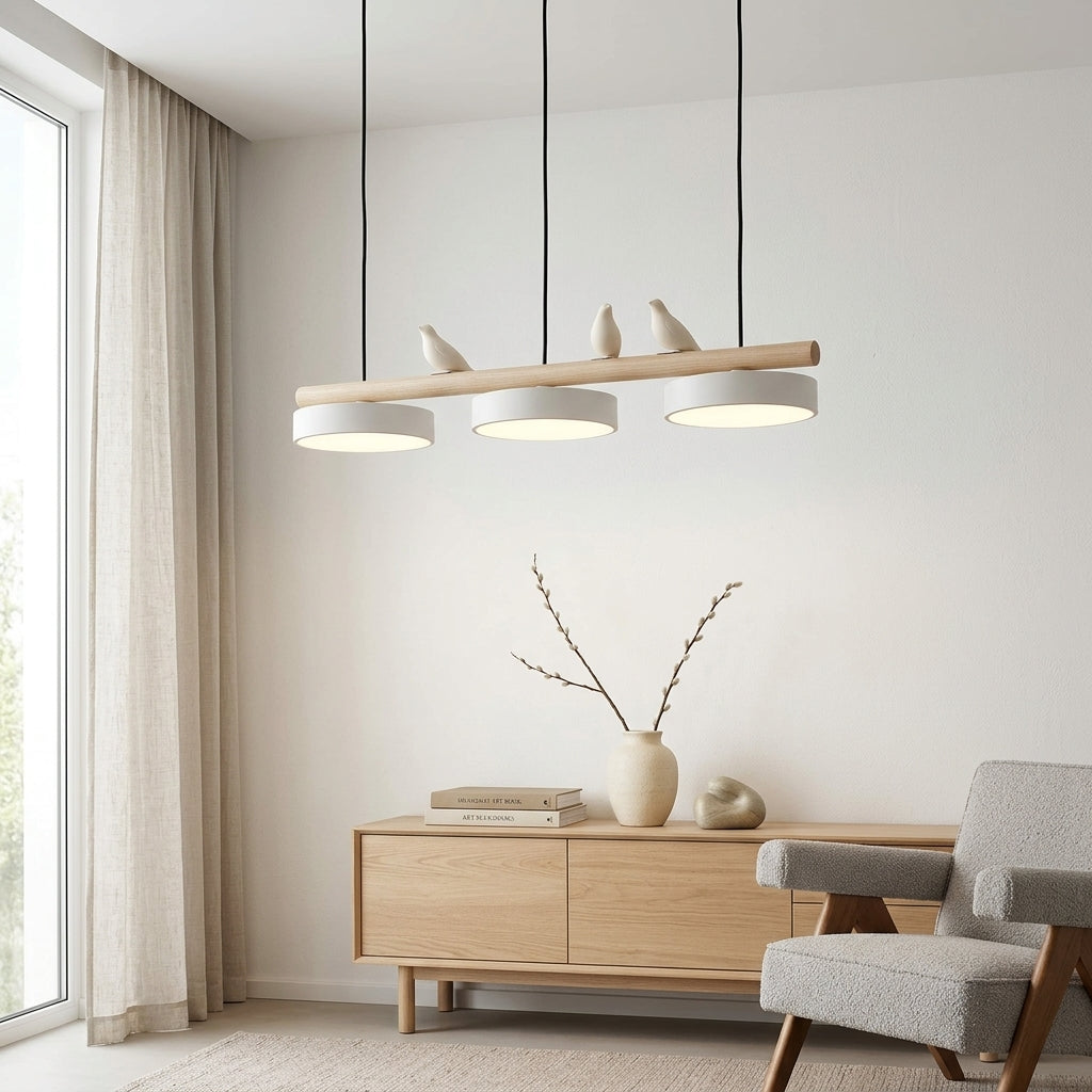 Hanglamp Hout Design Vogelvorm Drie Kappen Scandinavisch Keukeneiland | Sansoti