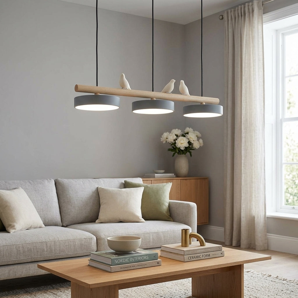 Hanglamp Hout Design Vogelvorm Drie Kappen Scandinavisch Keukeneiland | Sansoti