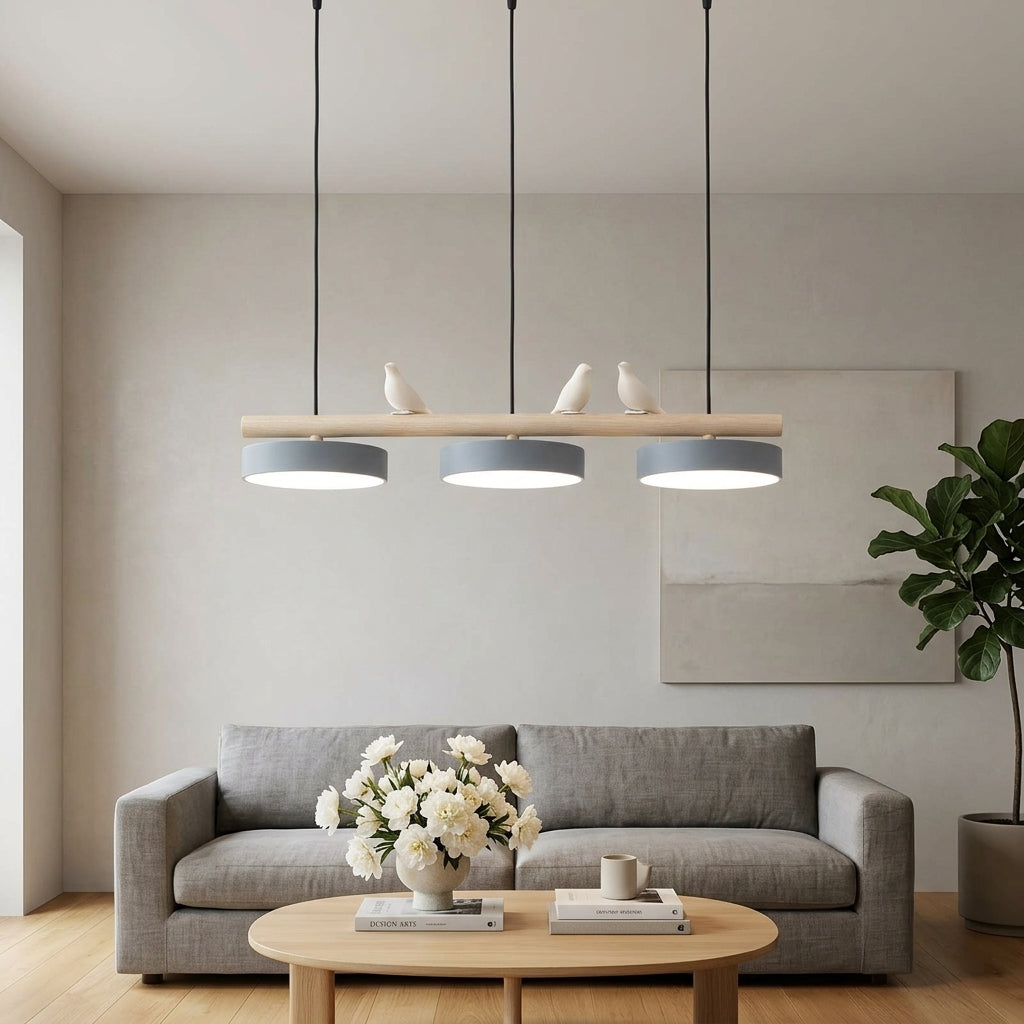 Hanglamp Hout Design Vogelvorm Drie Kappen Scandinavisch Keukeneiland | Sansoti