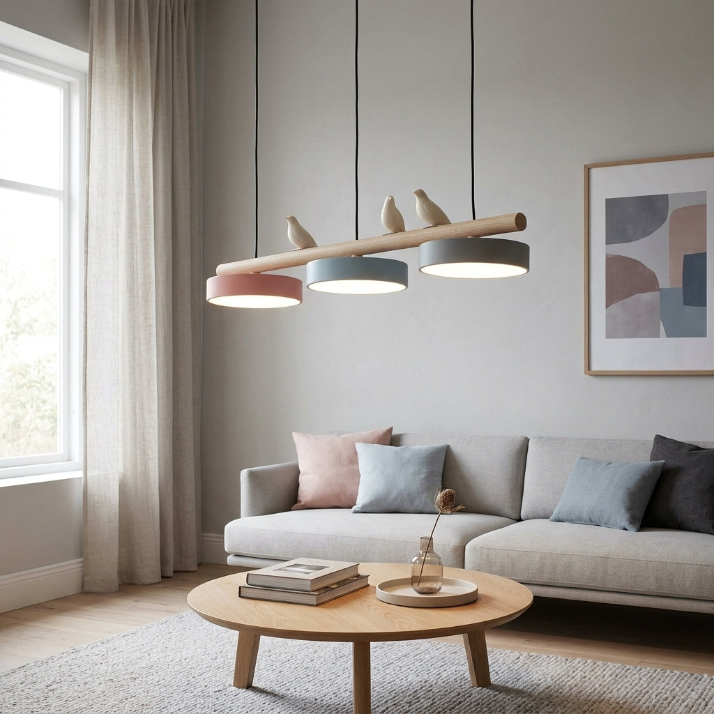 Hanglamp Hout Design Vogelvorm Drie Kappen Scandinavisch Keukeneiland | Sansoti