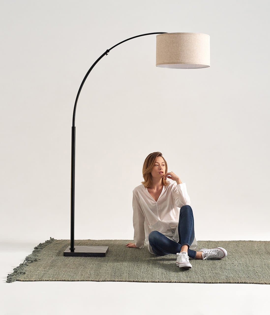Bogenleuchte Stehleuchte Mit Marmorfuß Messing Schwarz 193cm Modern LED | Restfield