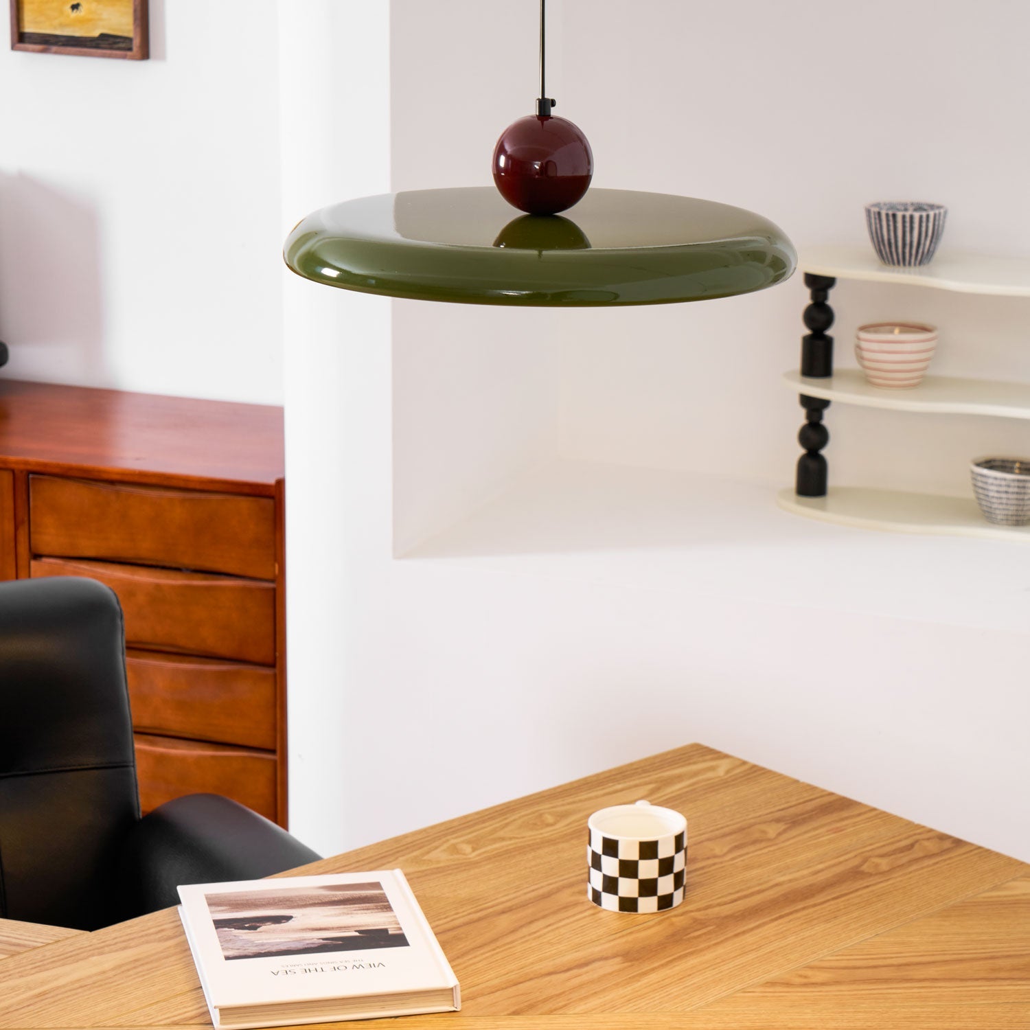 Hangende Plafondlamp Rond Stralend Disc Design Dimbaar 3 Kleuren 450cm Kabel Scandinavisch Interieur Rood Groen Beige | Sansoti