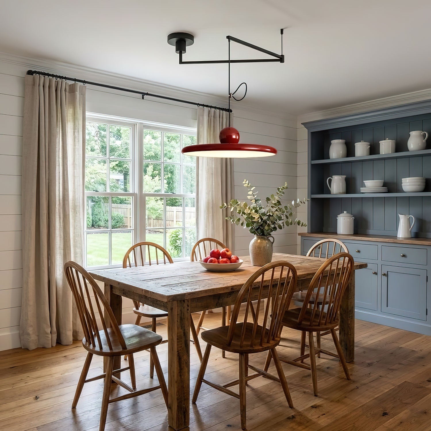 Mid-Century Swing Hanglamp — Kinetisch Design met Zwevende Schijf & Contragewicht | Verstelbare Armlamp voor Moderne Eetkamers en Creatieve Werkruimtes | Integrale LED | Sansoti