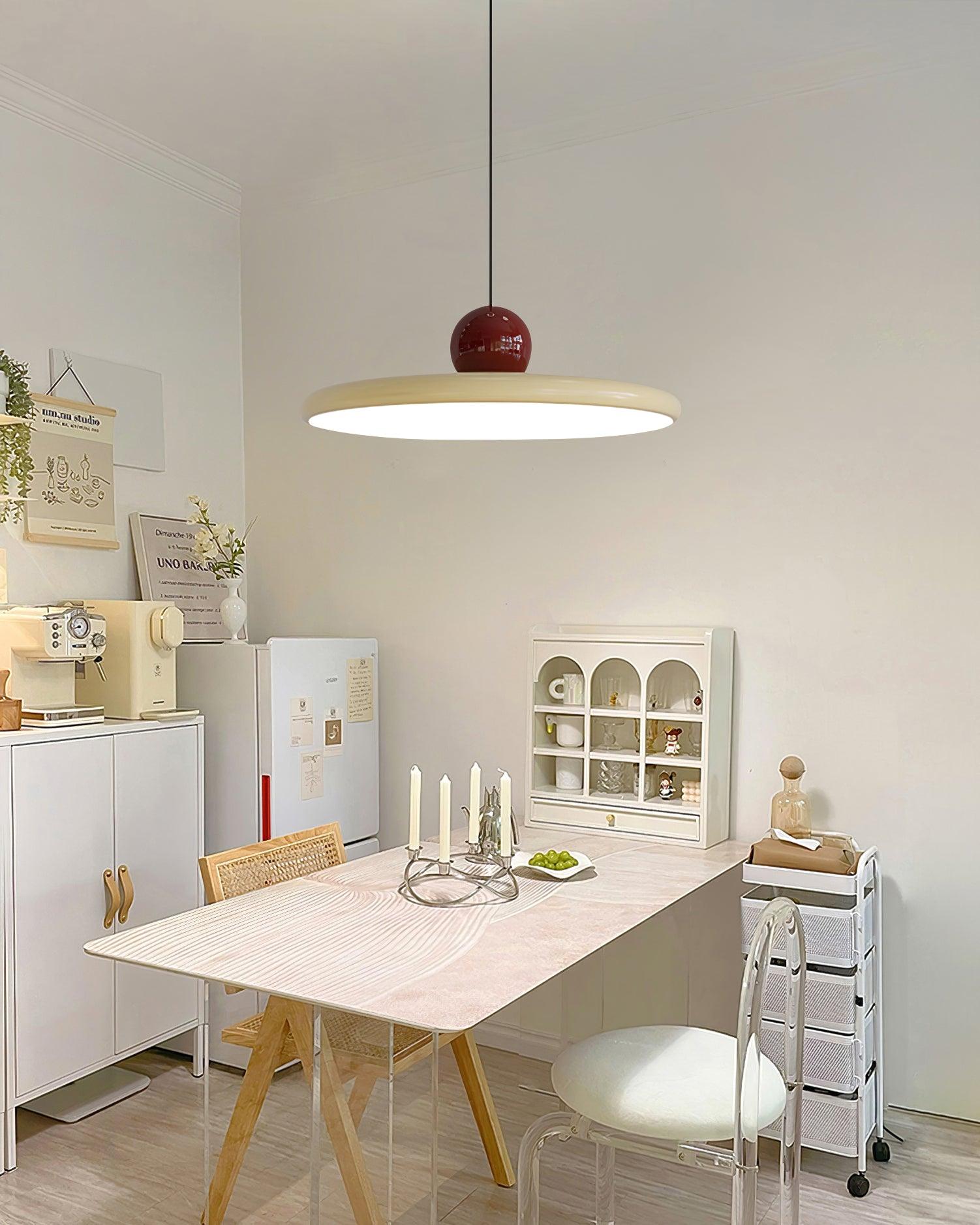 Hangende Plafondlamp Rond Stralend Disc Design Dimbaar 3 Kleuren 450cm Kabel Scandinavisch Interieur Rood Groen Beige | Sansoti