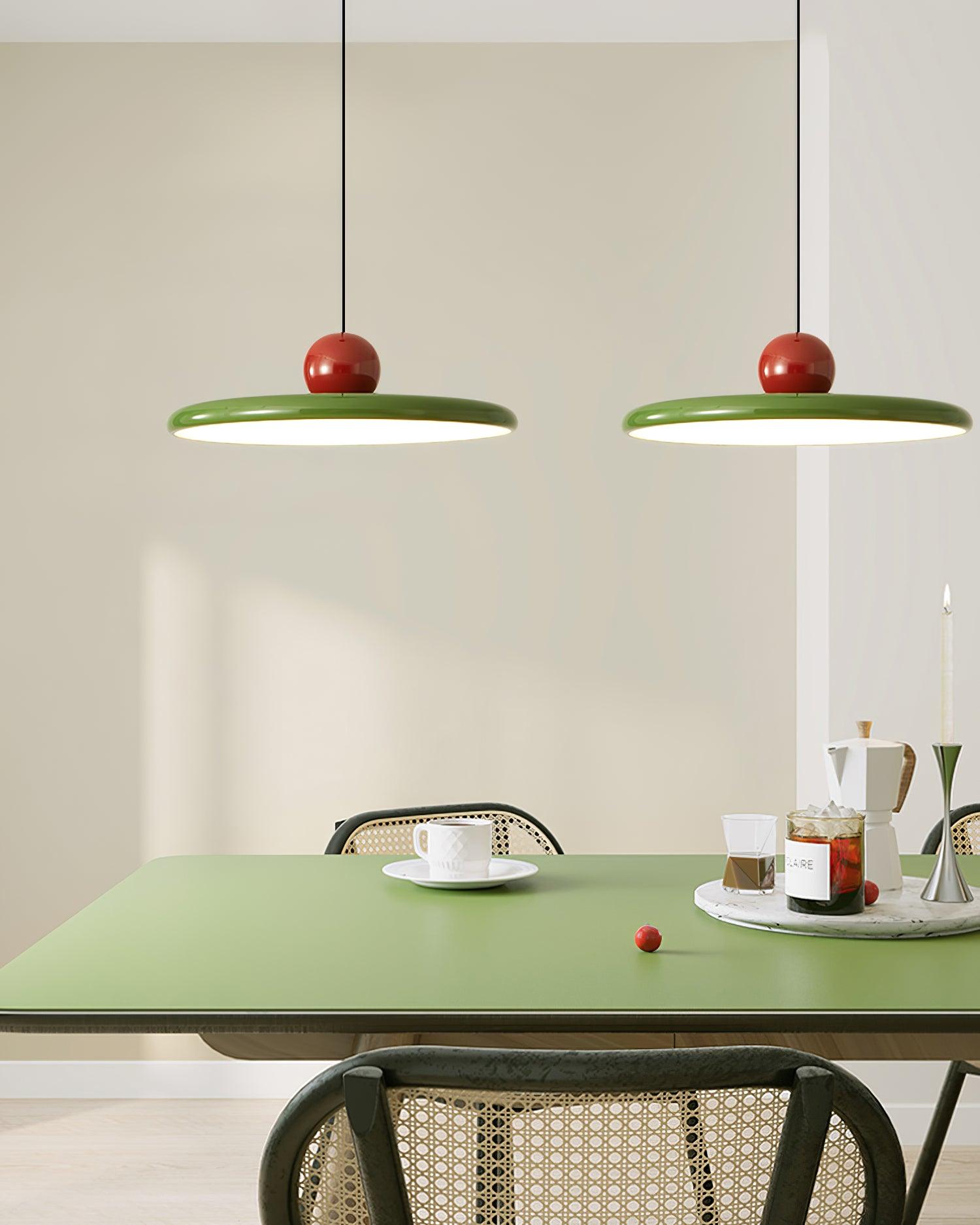 Hangende Plafondlamp Rond Stralend Disc Design Dimbaar 3 Kleuren 450cm Kabel Scandinavisch Interieur Rood Groen Beige | Sansoti