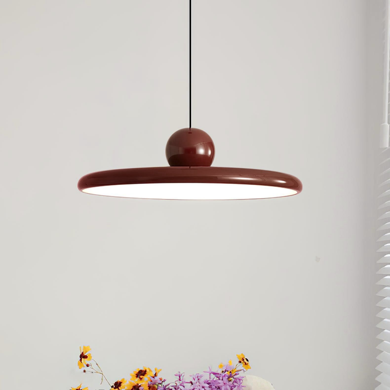 Hangende Plafondlamp Rond Stralend Disc Design Dimbaar 3 Kleuren 450cm Kabel Scandinavisch Interieur Rood Groen Beige | Sansoti
