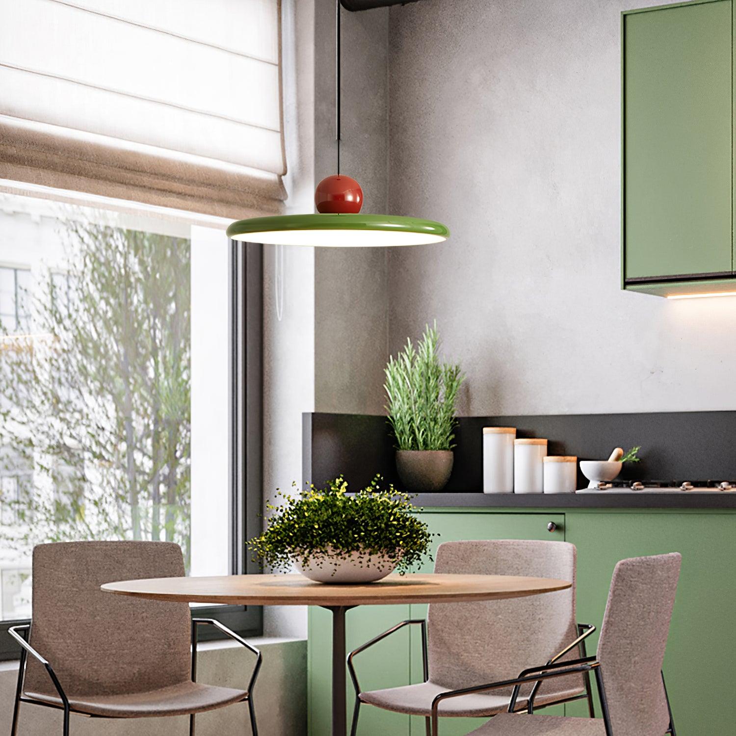 Hangende Plafondlamp Rond Stralend Disc Design Dimbaar 3 Kleuren 450cm Kabel Scandinavisch Interieur Rood Groen Beige | Sansoti