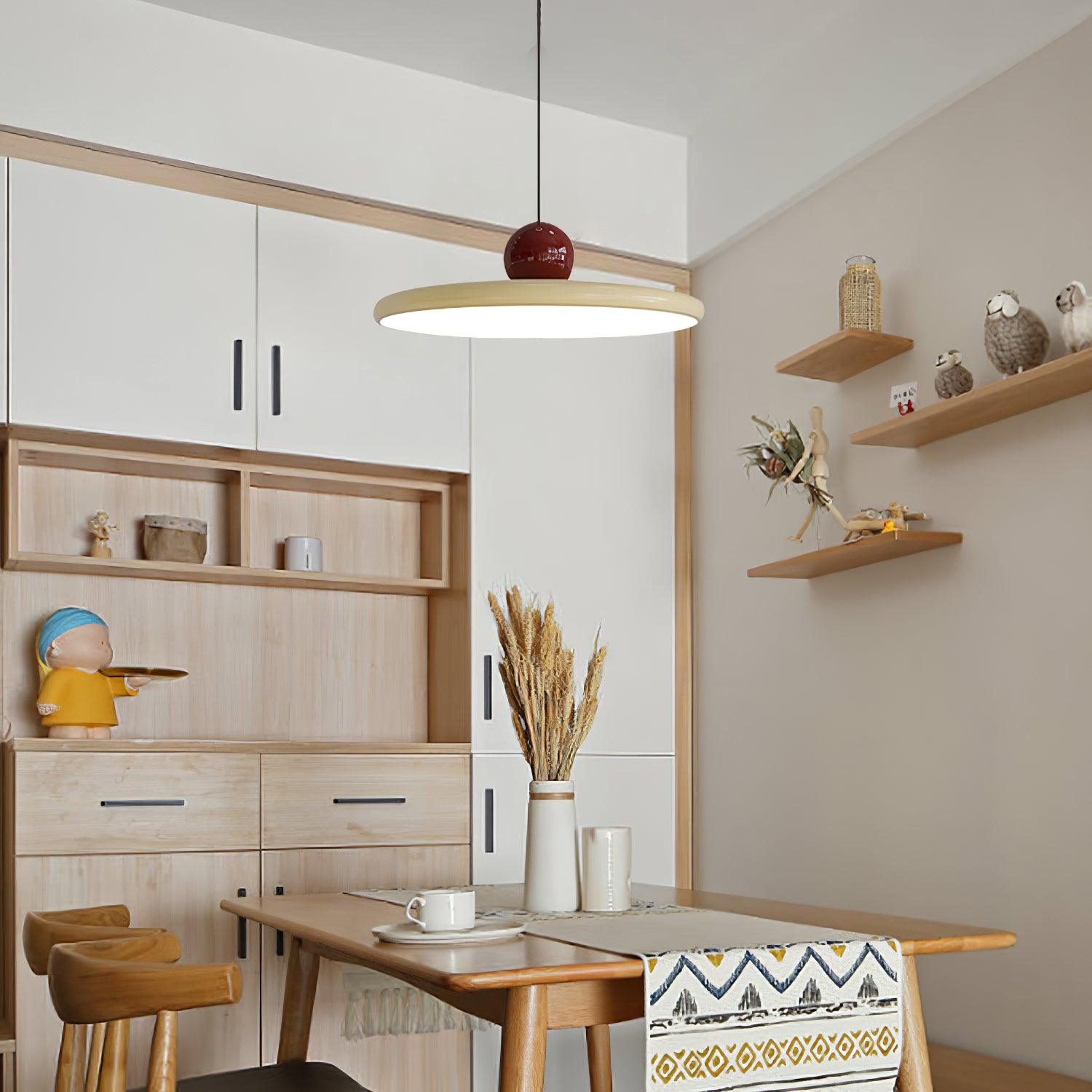 Hangende Plafondlamp Rond Stralend Disc Design Dimbaar 3 Kleuren 450cm Kabel Scandinavisch Interieur Rood Groen Beige | Sansoti