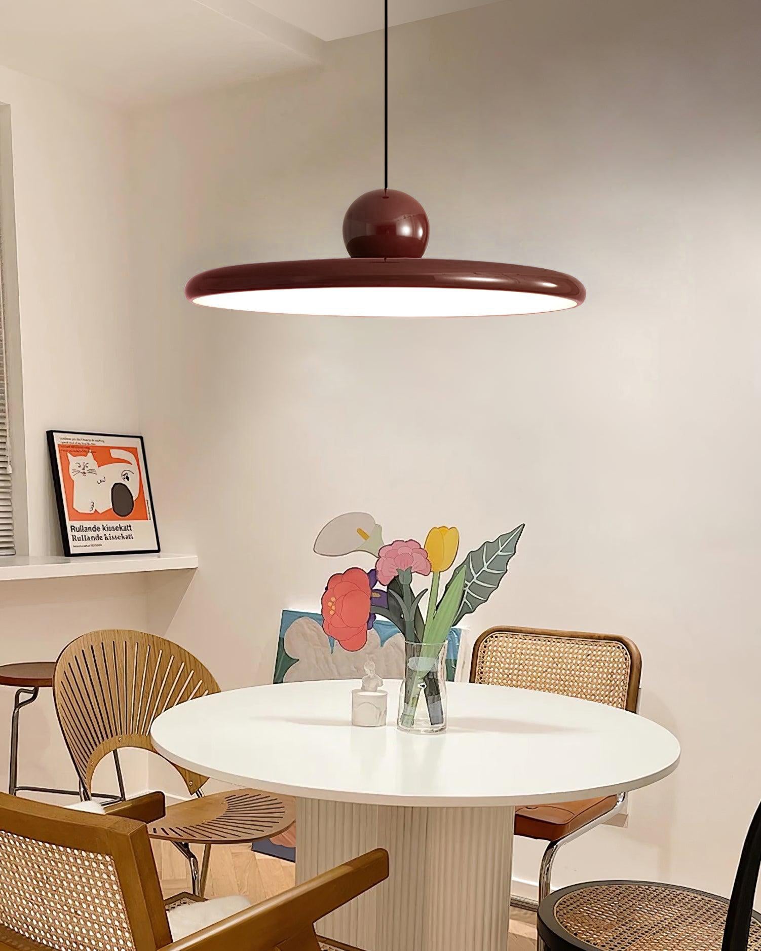 Hangende Plafondlamp Rond Stralend Disc Design Dimbaar 3 Kleuren 450cm Kabel Scandinavisch Interieur Rood Groen Beige | Sansoti