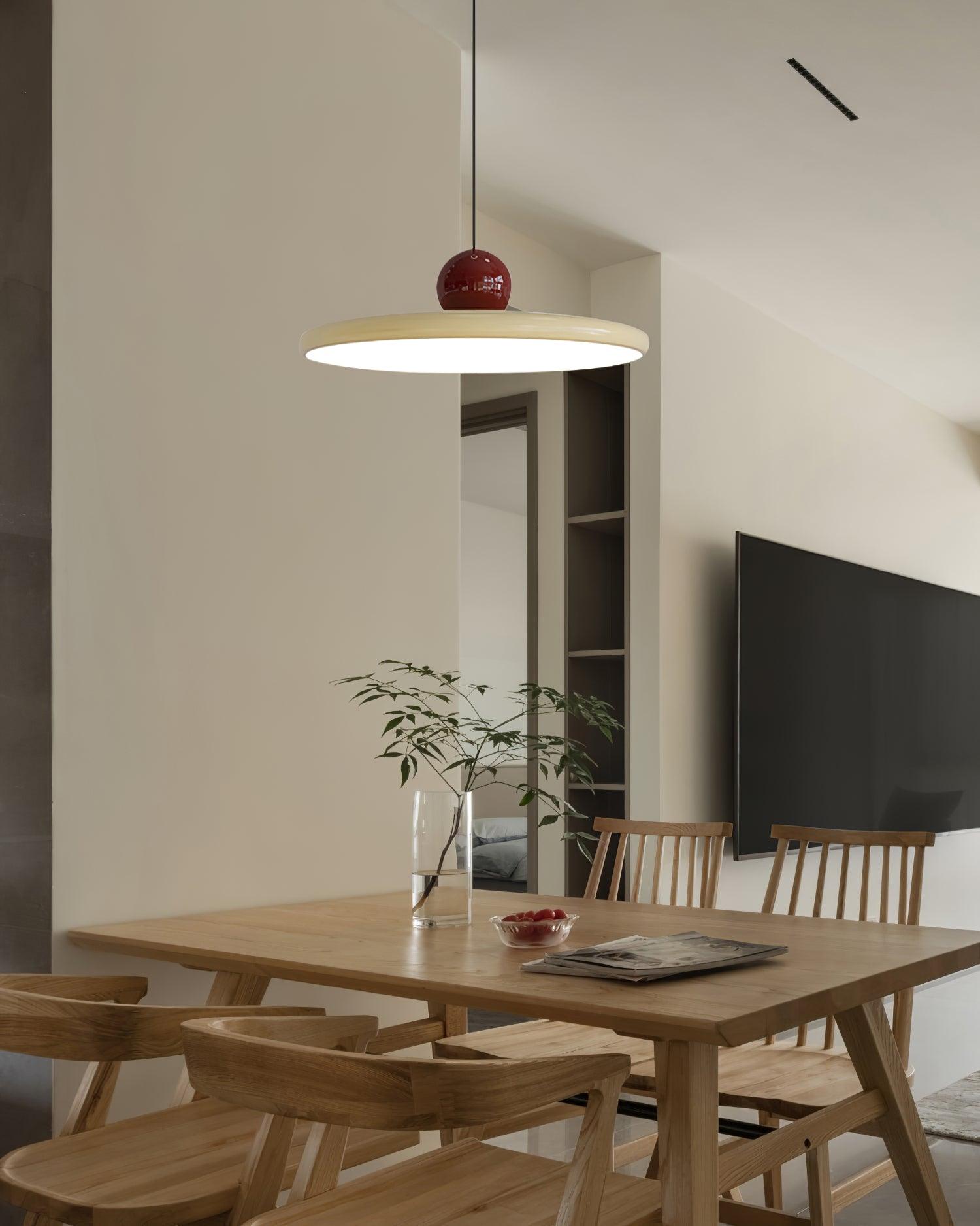 Hangende Plafondlamp Rond Stralend Disc Design Dimbaar 3 Kleuren 450cm Kabel Scandinavisch Interieur Rood Groen Beige | Sansoti