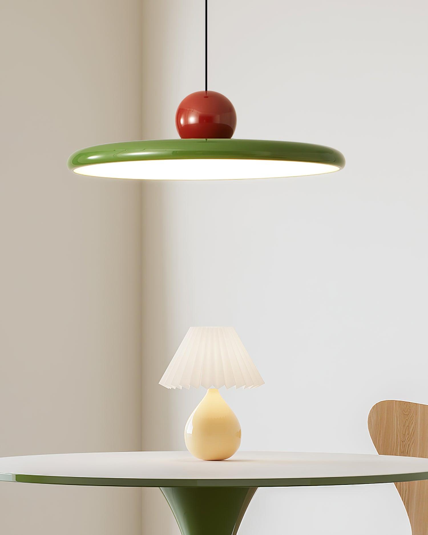Hangende Plafondlamp Rond Stralend Disc Design Dimbaar 3 Kleuren 450cm Kabel Scandinavisch Interieur Rood Groen Beige | Sansoti