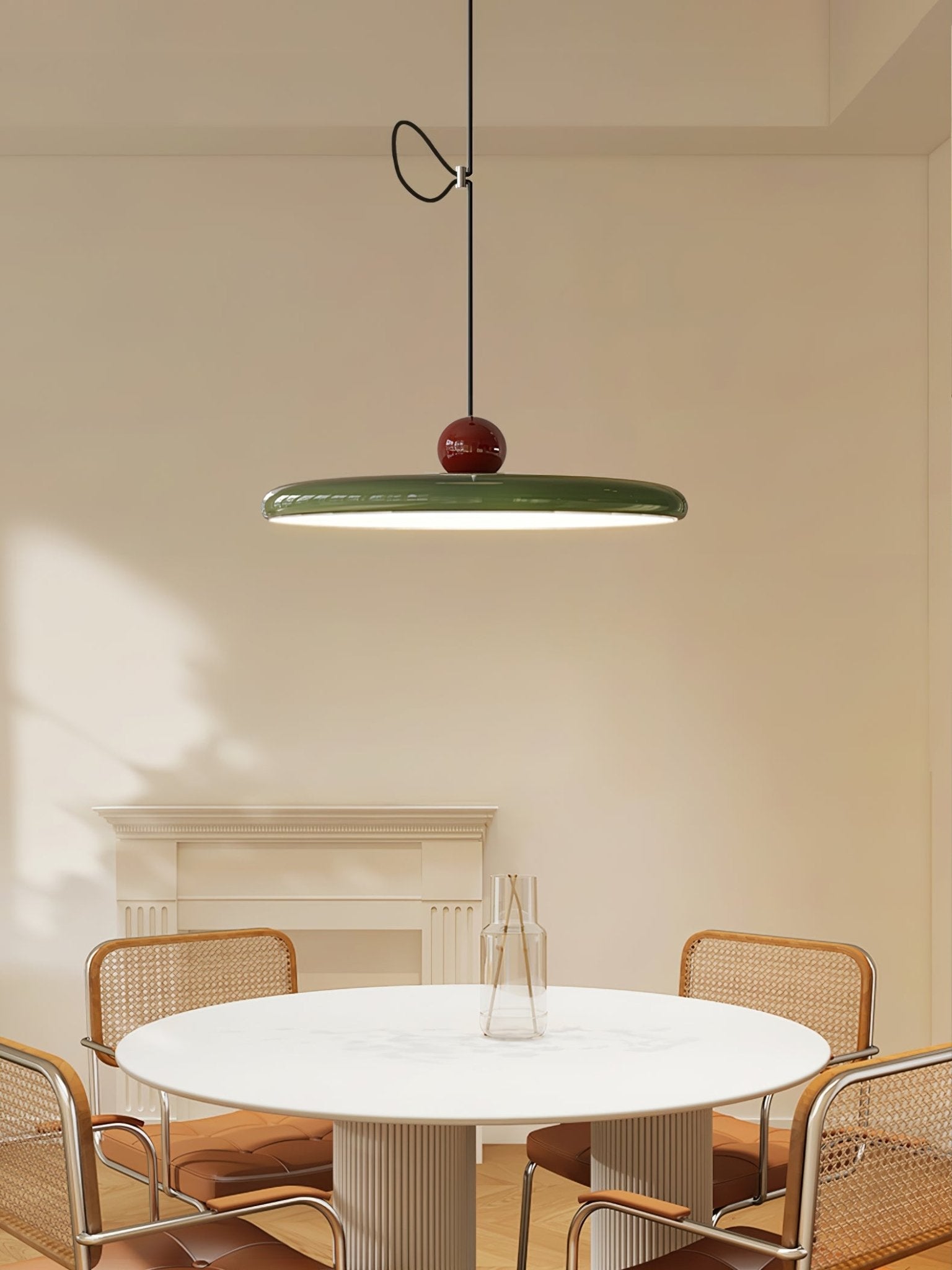 Mid-Century Swing Hanglamp — Kinetisch Design met Zwevende Schijf & Contragewicht | Verstelbare Armlamp voor Moderne Eetkamers en Creatieve Werkruimtes | Integrale LED | Sansoti