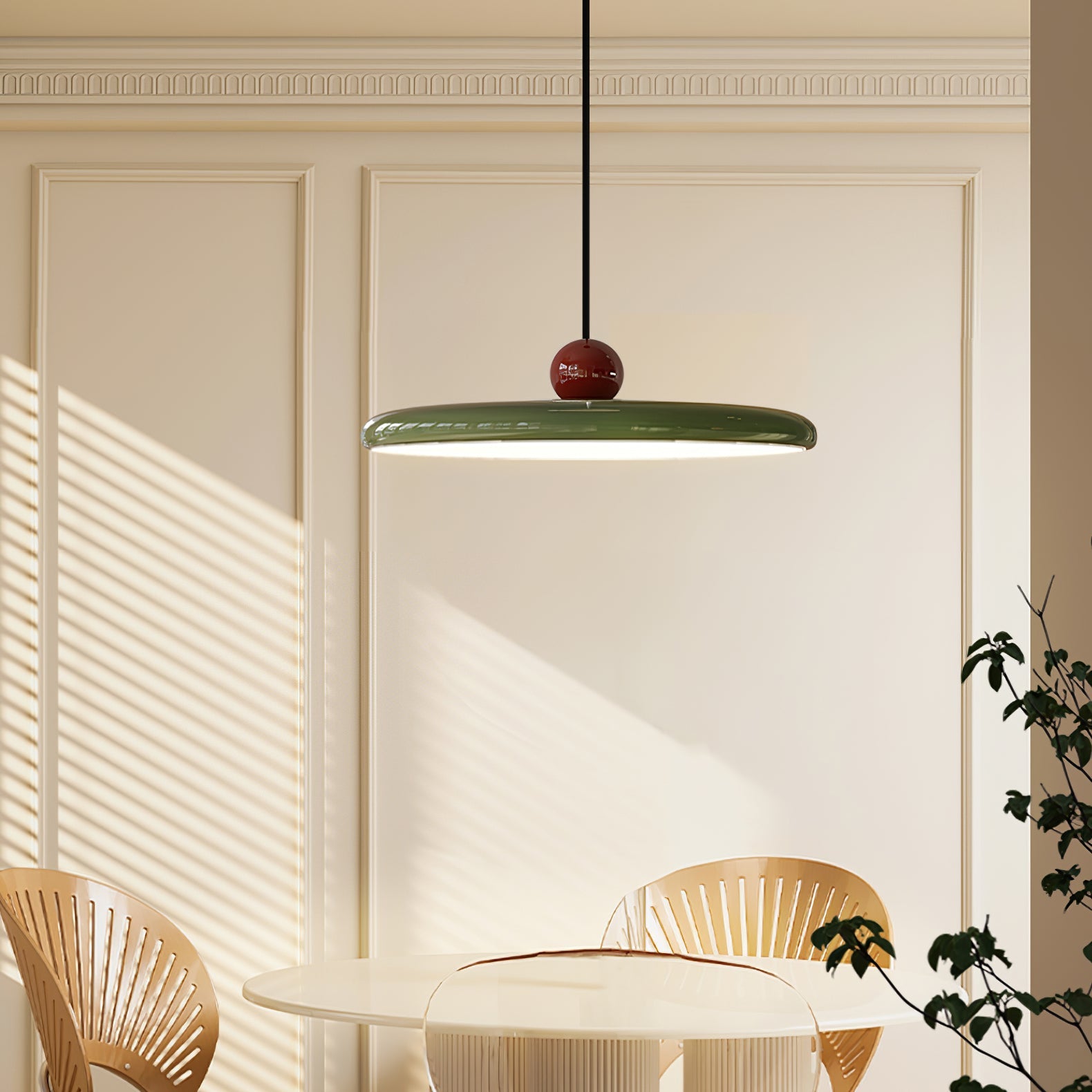 Mid-Century Swing Hanglamp — Kinetisch Design met Zwevende Schijf & Contragewicht | Verstelbare Armlamp voor Moderne Eetkamers en Creatieve Werkruimtes | Integrale LED | Sansoti