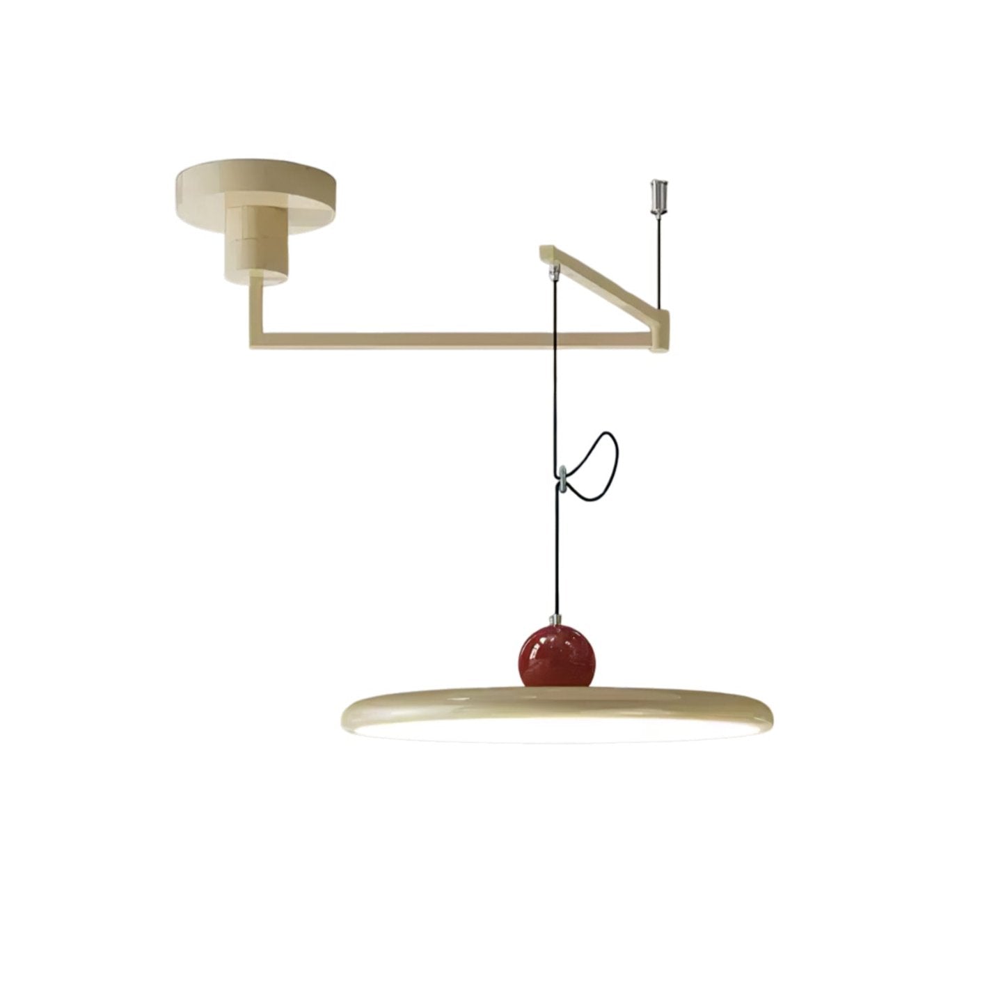 Mid-Century Swing Hanglamp — Kinetisch Design met Zwevende Schijf & Contragewicht | Verstelbare Armlamp voor Moderne Eetkamers en Creatieve Werkruimtes | Integrale LED | Sansoti