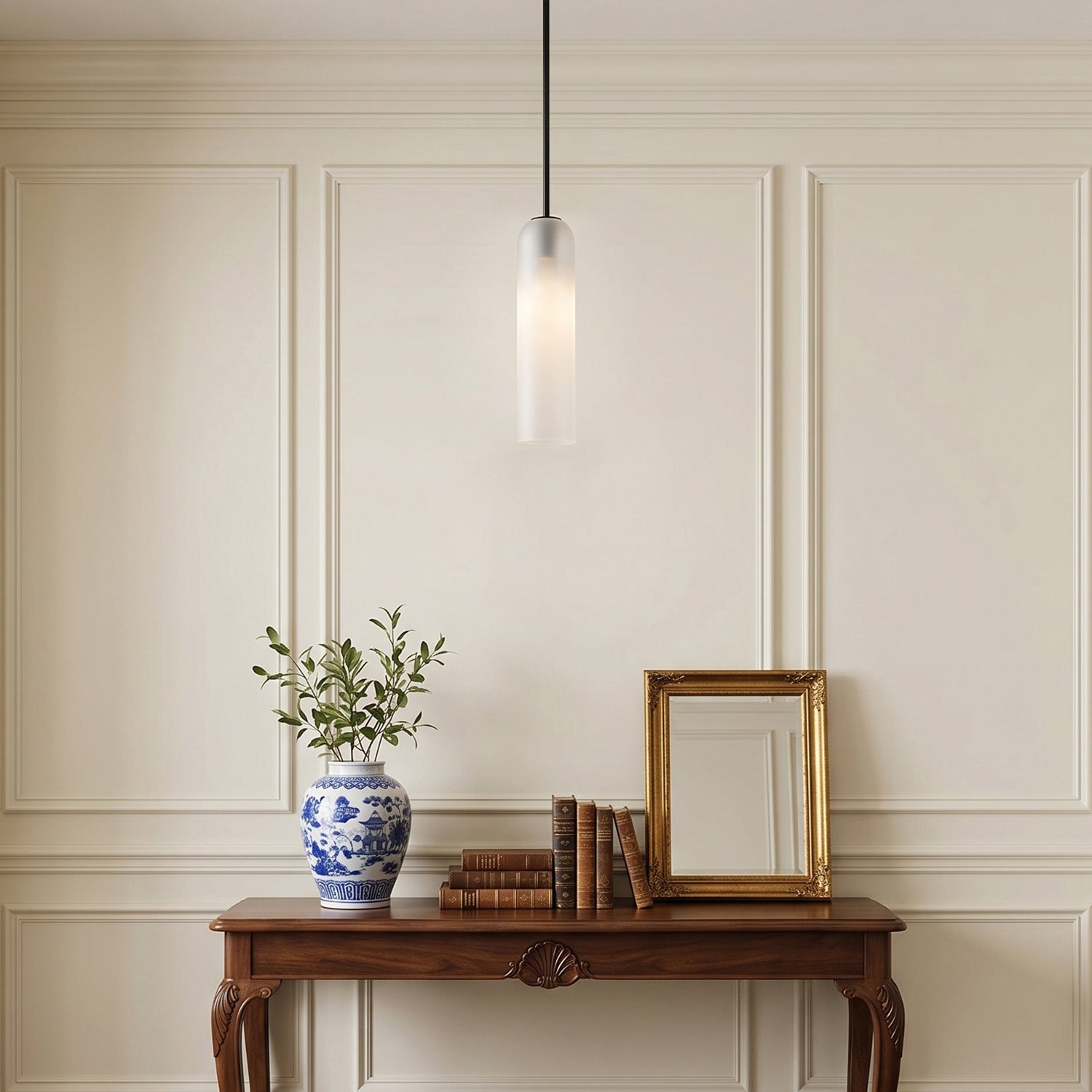 Glazen Hanglamp met Lange Buis – Mondgeblazen Glas Zwart of Goud Finish 10cm Diameter | Sansoti