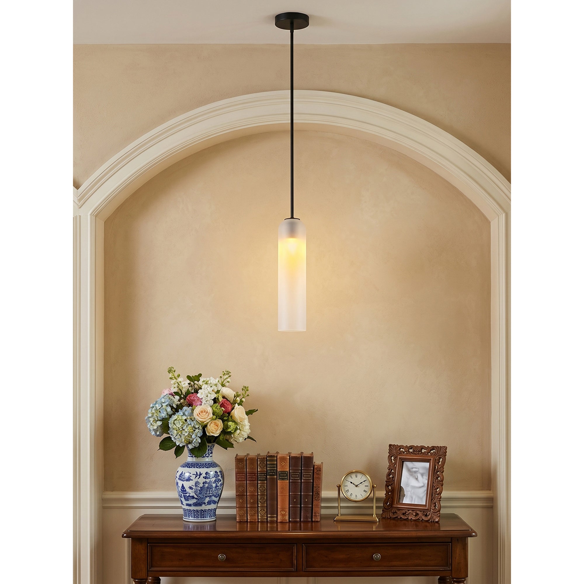 Glazen Hanglamp met Lange Buis – Mondgeblazen Glas Zwart of Goud Finish 10cm Diameter | Sansoti
