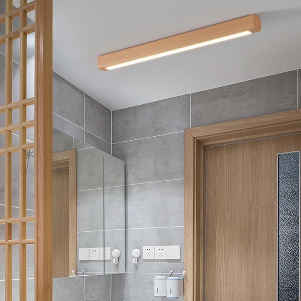 Lineaire Plafondlamp Hout 60-180cm LED Dimbaar 3 Lichtkleuren Smal Design voor Gang Hal Woonkamer Scandinavisch | Sansoti