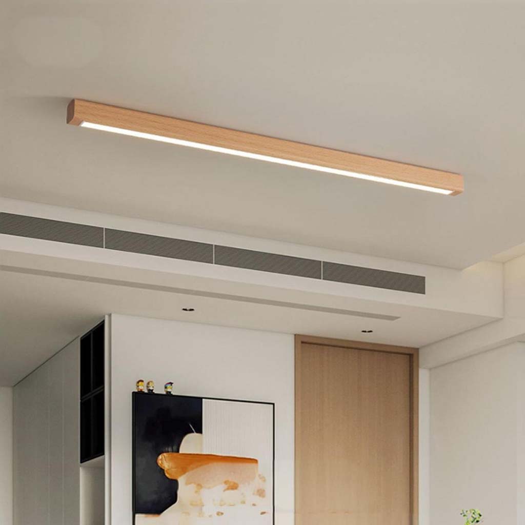 Lineaire Plafondlamp Hout 60-180cm LED Dimbaar 3 Lichtkleuren Smal Design voor Gang Hal Woonkamer Scandinavisch | Sansoti