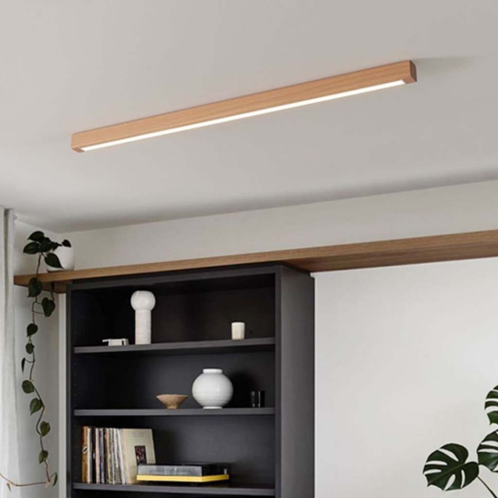 Lineaire Plafondlamp Hout 60-180cm LED Dimbaar 3 Lichtkleuren Smal Design voor Gang Hal Woonkamer Scandinavisch | Sansoti