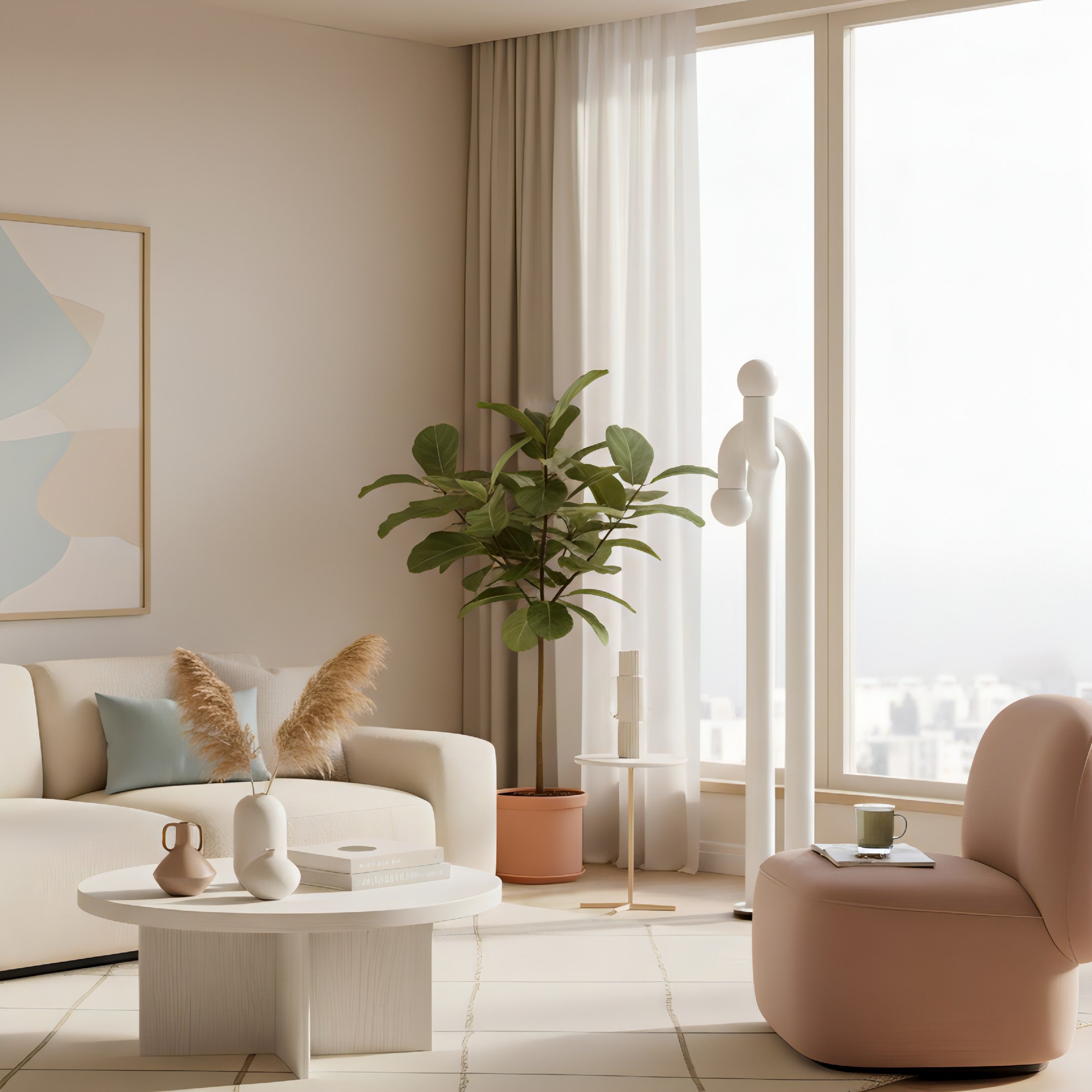 Moderne Staande Boogvorm Lamp met Twee Glazen Bollen – Decoratieve Dubbele Verlichting voor Woonkamer | Sansoti