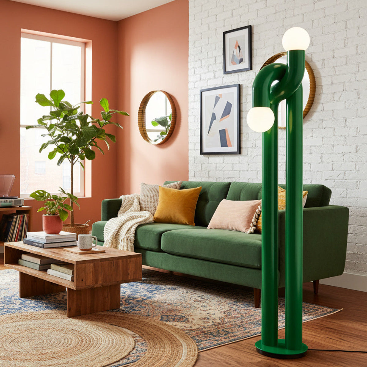 Moderne Staande Boogvorm Lamp met Twee Glazen Bollen – Decoratieve Dubbele Verlichting voor Woonkamer | Sansoti