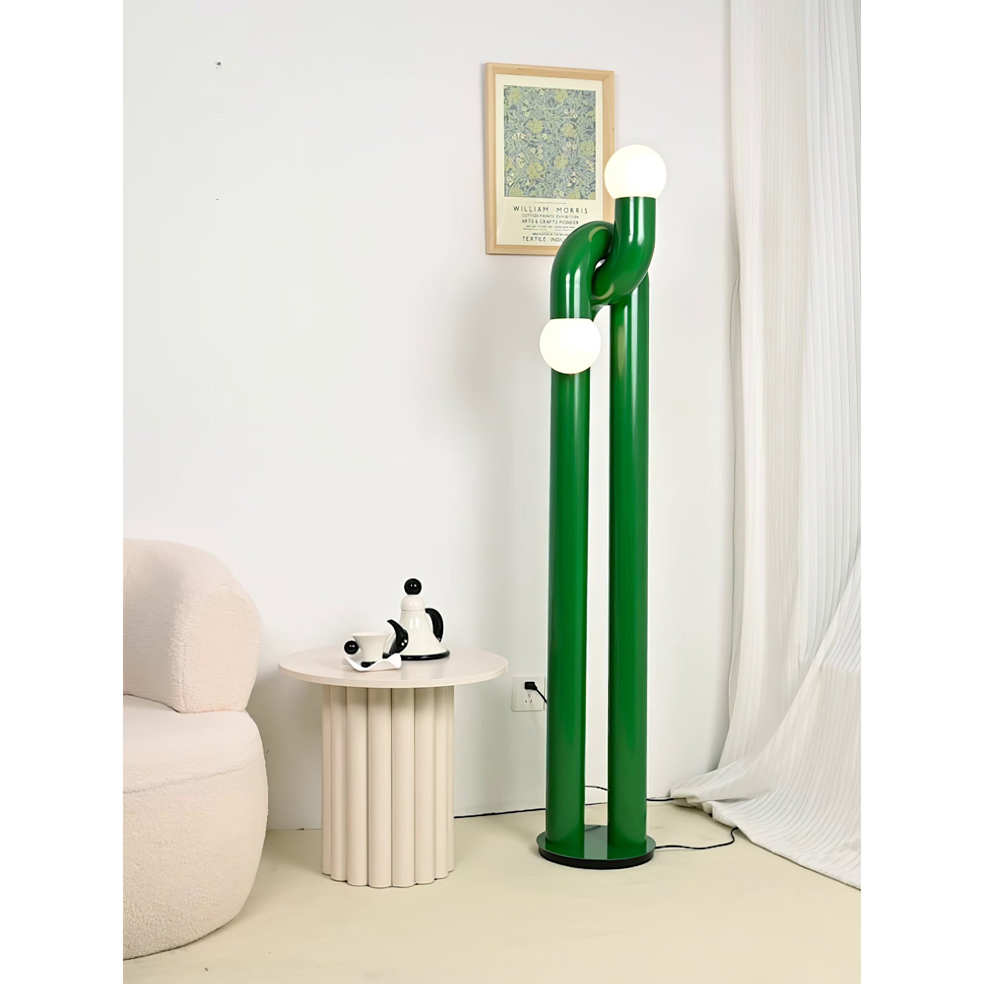 Moderne Staande Boogvorm Lamp met Twee Glazen Bollen – Decoratieve Dubbele Verlichting voor Woonkamer | Sansoti
