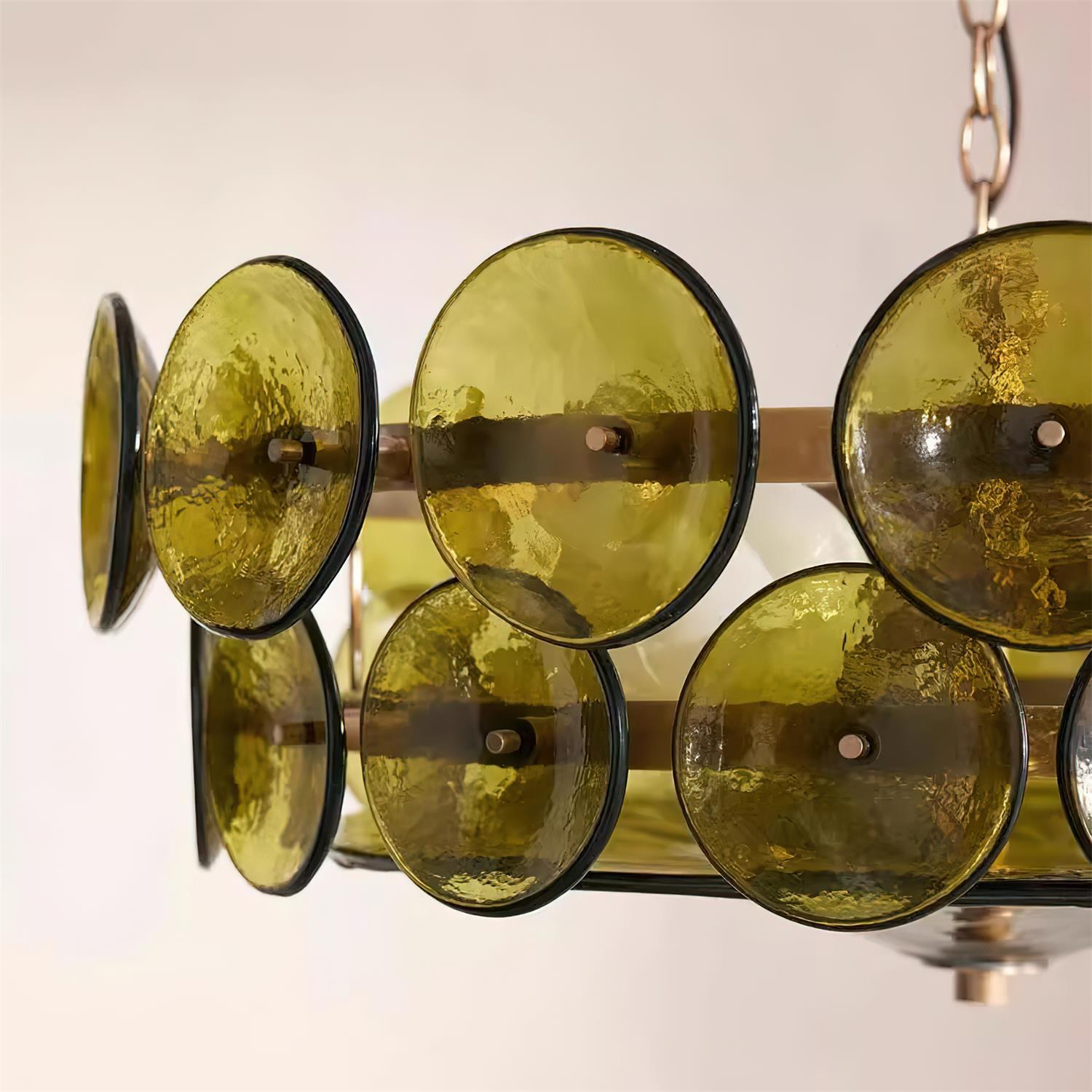 Hanglamp Glazen Schijven Messing Amber Eettafel Woonkamer Design Hanglamp Ronde Glazen Hanglamp Statement Verlichting Hal | Sansoti