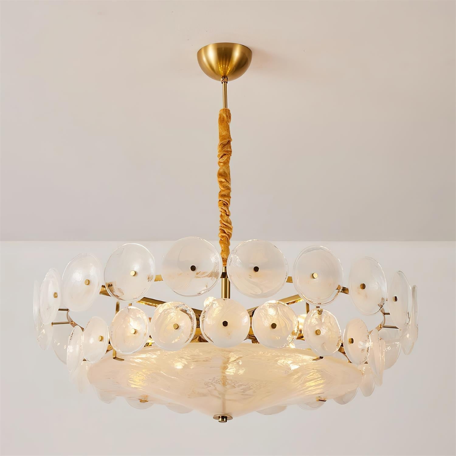 Hanglamp Glazen Schijven Messing Amber Eettafel Woonkamer Design Hanglamp Ronde Glazen Hanglamp Statement Verlichting Hal | Sansoti