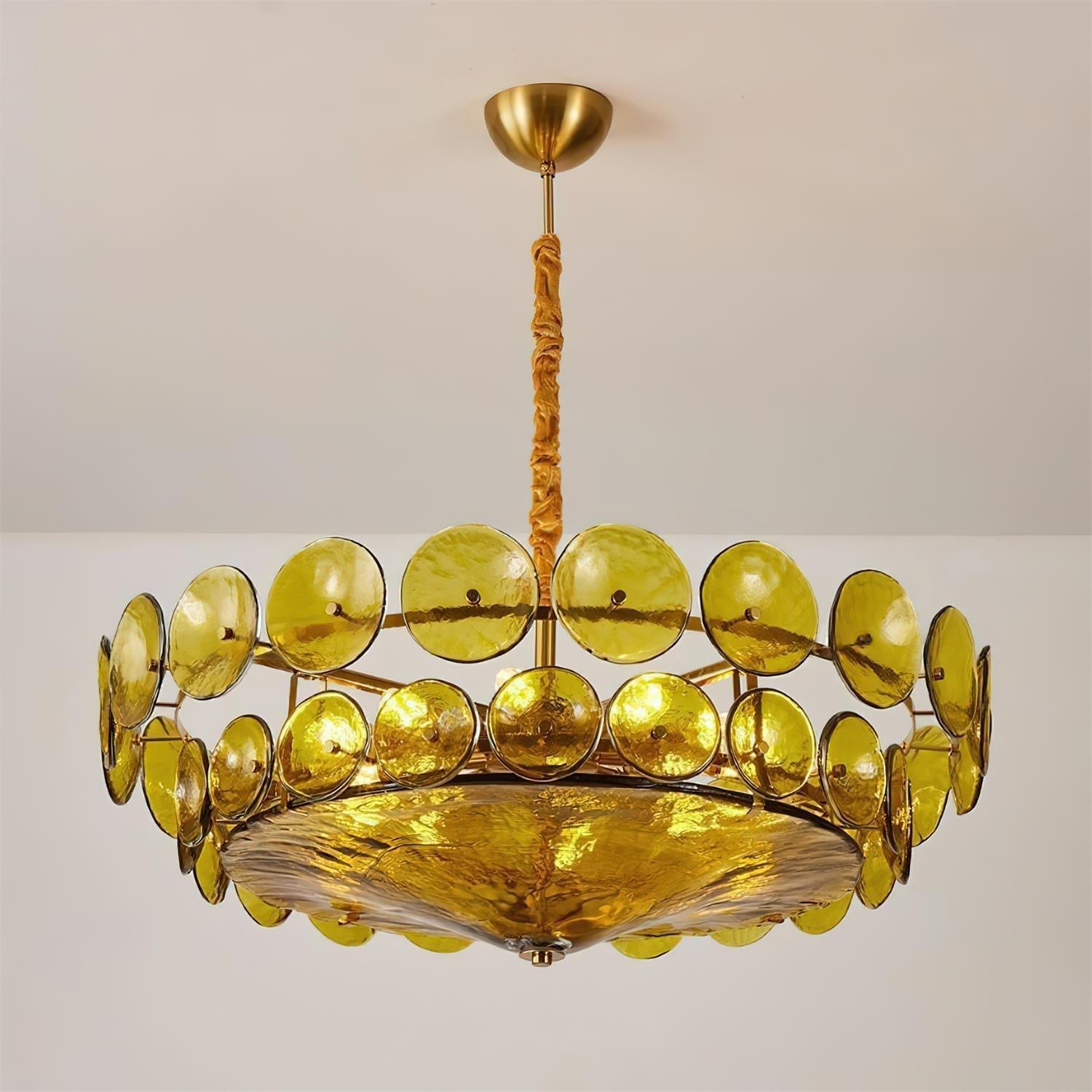 Hanglamp Glazen Schijven Messing Amber Eettafel Woonkamer Design Hanglamp Ronde Glazen Hanglamp Statement Verlichting Hal | Sansoti