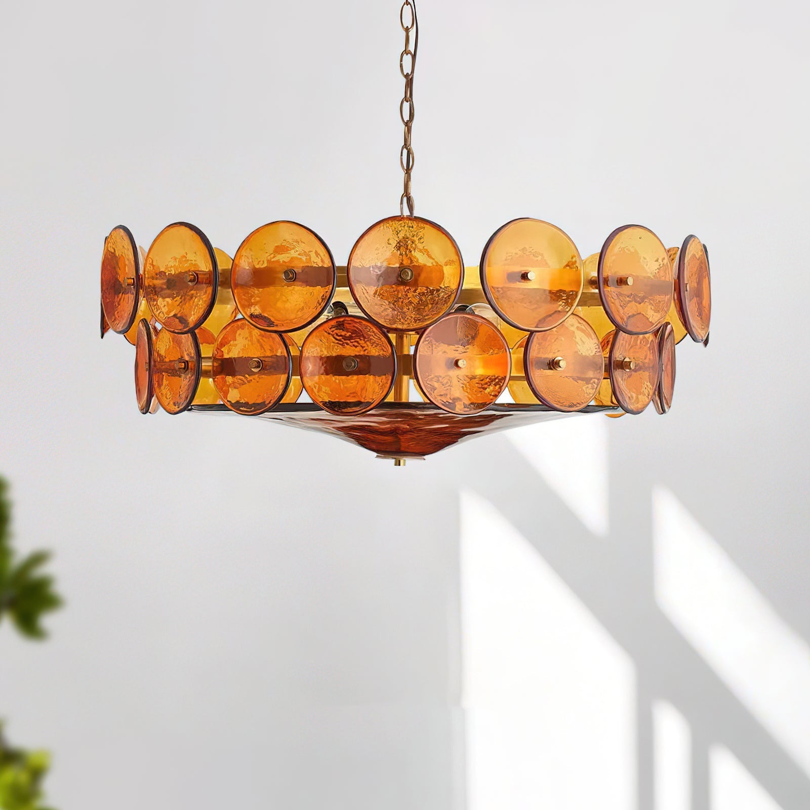 Hanglamp Glazen Schijven Messing Amber Eettafel Woonkamer Design Hanglamp Ronde Glazen Hanglamp Statement Verlichting Hal | Sansoti