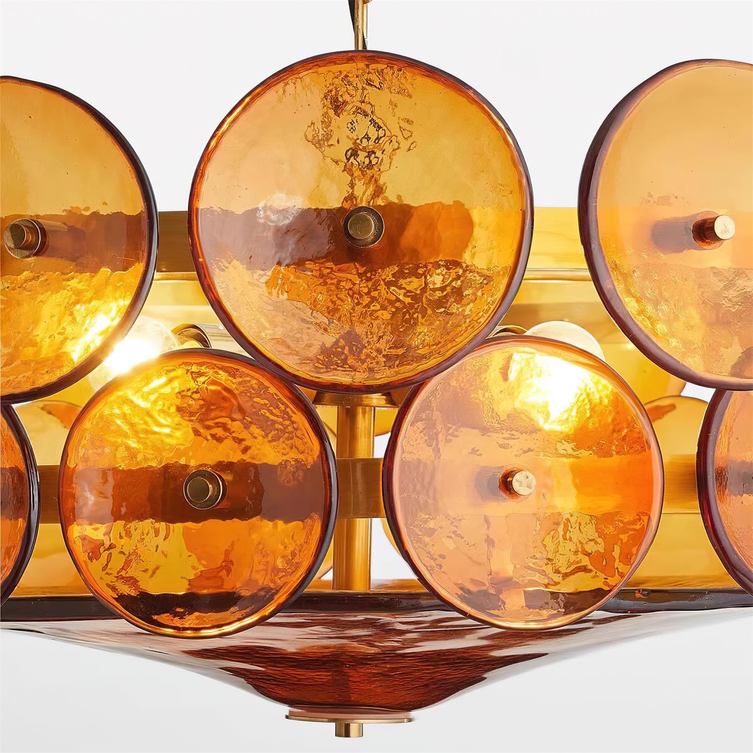 Hanglamp Glazen Schijven Messing Amber Eettafel Woonkamer Design Hanglamp Ronde Glazen Hanglamp Statement Verlichting Hal | Sansoti