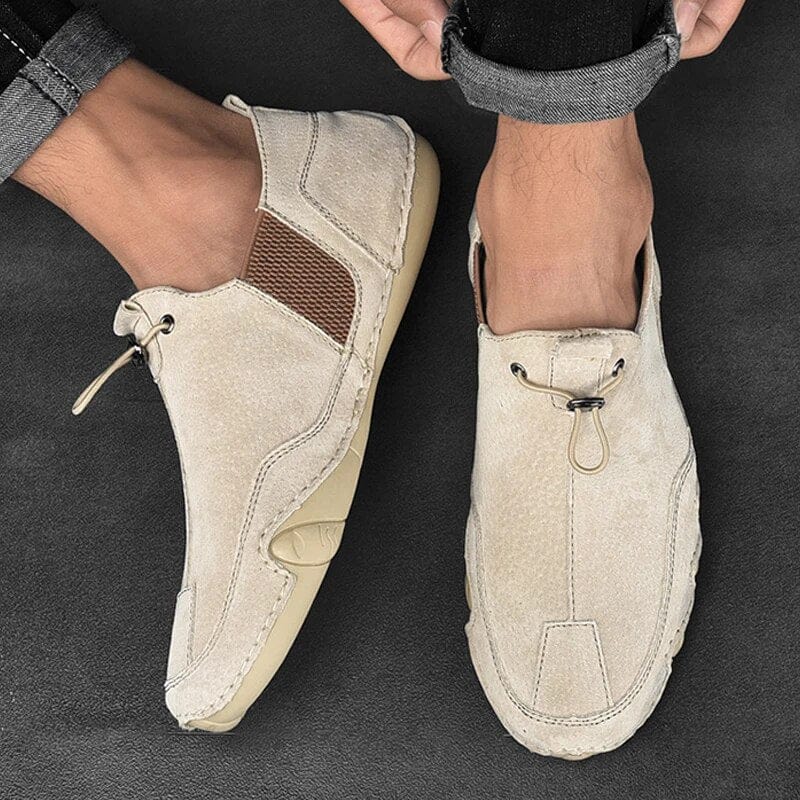 Instap Loafers met Elastische Vetersluiting – Leren Slip-on Schoenen voor Heren | Sansoti