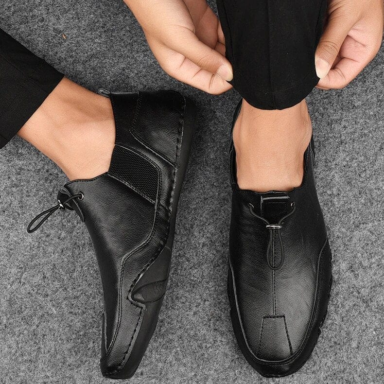 Instap Loafers met Elastische Vetersluiting – Leren Slip-on Schoenen voor Heren | Sansoti