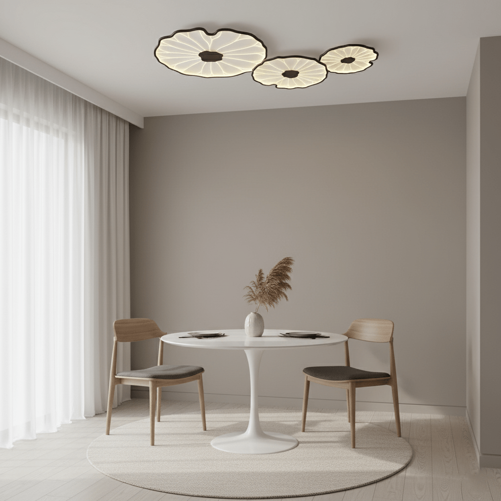 Plafondlamp Lotusbladmotief – Acryl Afwerking 6 Maten Houtnerf Warmwit Scandinavisch Design Eetkamerlamp | Sansoti