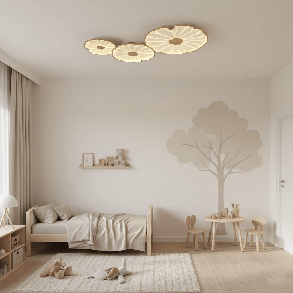 Plafondlamp Lotusbladmotief – Acryl Afwerking 6 Maten Houtnerf Warmwit Scandinavisch Design Eetkamerlamp | Sansoti