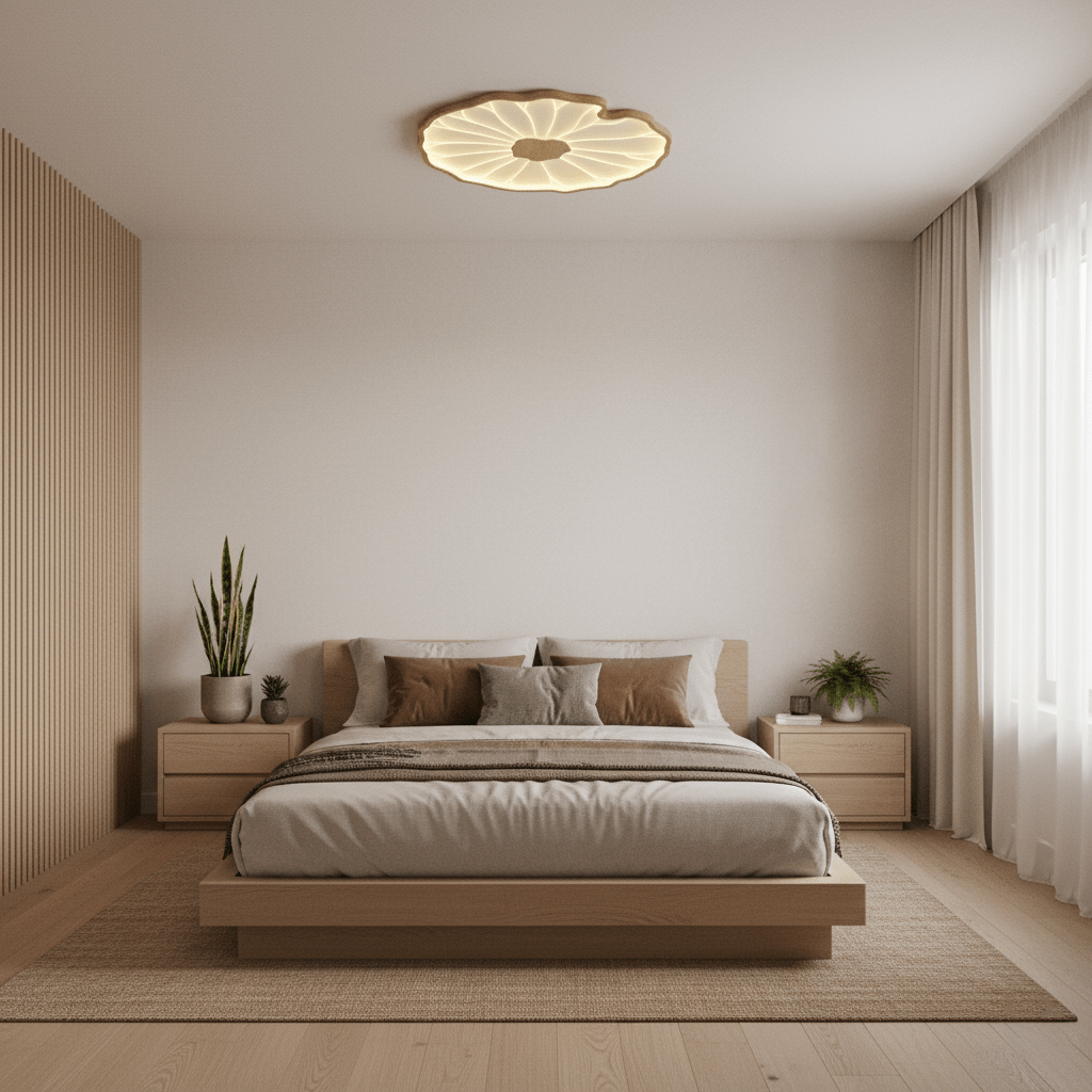 Plafondlamp Lotusbladmotief – Acryl Afwerking 6 Maten Houtnerf Warmwit Scandinavisch Design Eetkamerlamp | Sansoti