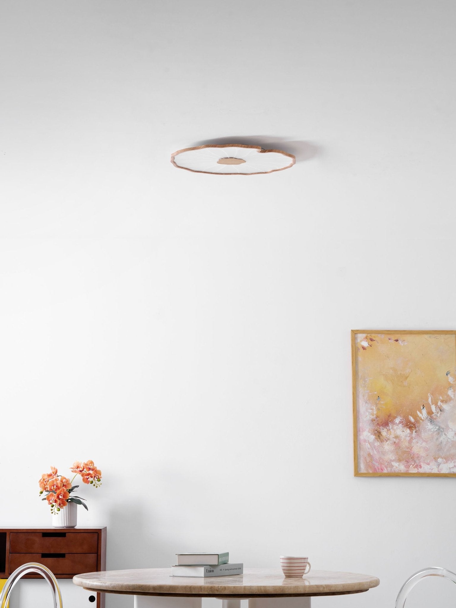 Plafondlamp Lotusbladmotief – Acryl Afwerking 6 Maten Houtnerf Warmwit Scandinavisch Design Eetkamerlamp | Sansoti