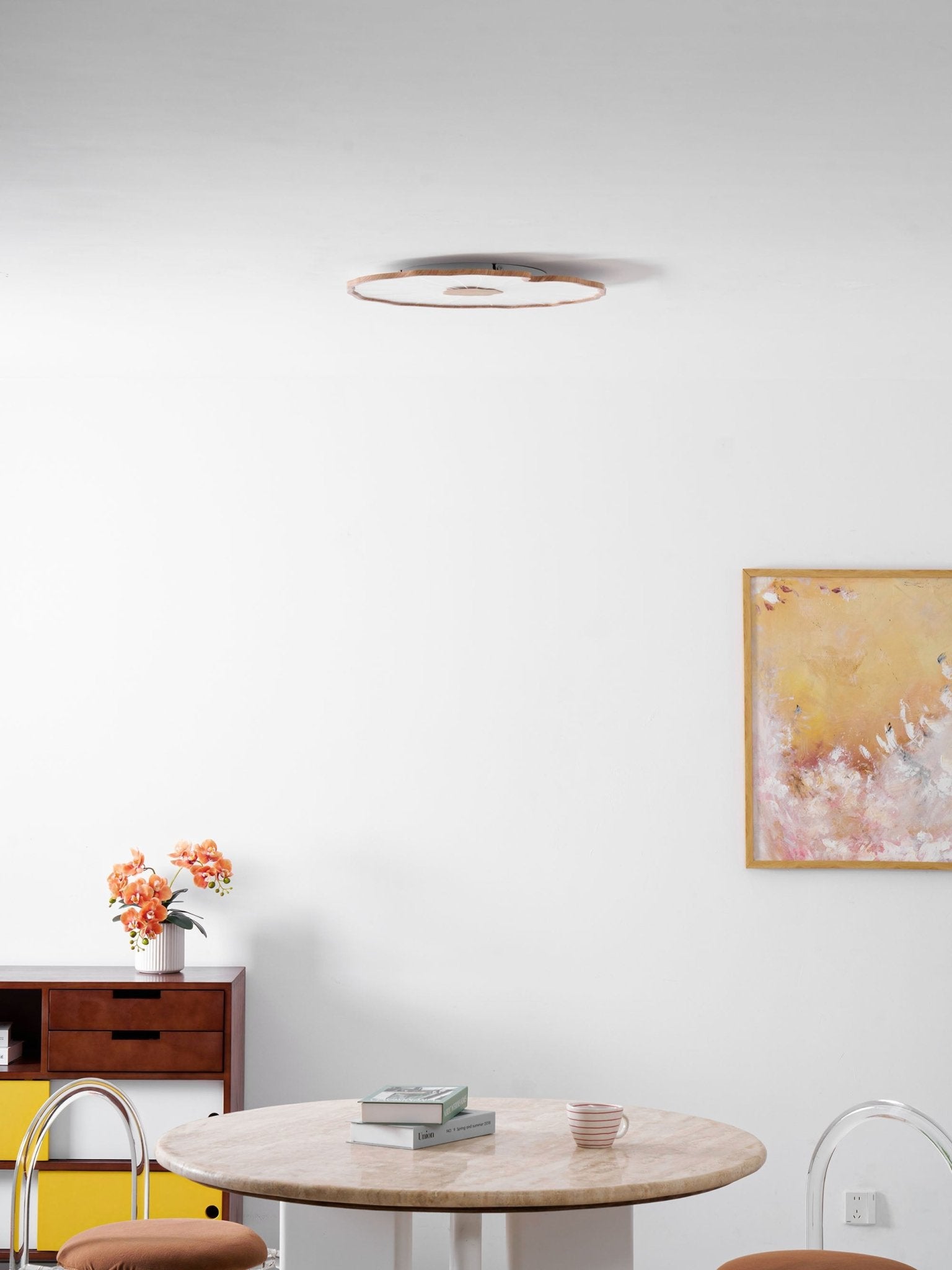 Plafondlamp Lotusbladmotief – Acryl Afwerking 6 Maten Houtnerf Warmwit Scandinavisch Design Eetkamerlamp | Sansoti