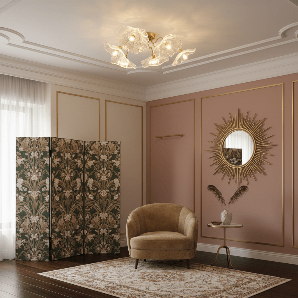 Glazen Plafondlamp met Bladmotief – 3, 5 of 6 Lichtpunten – Gouden Armatuur met Helder of Roze Matglas | Sansoti