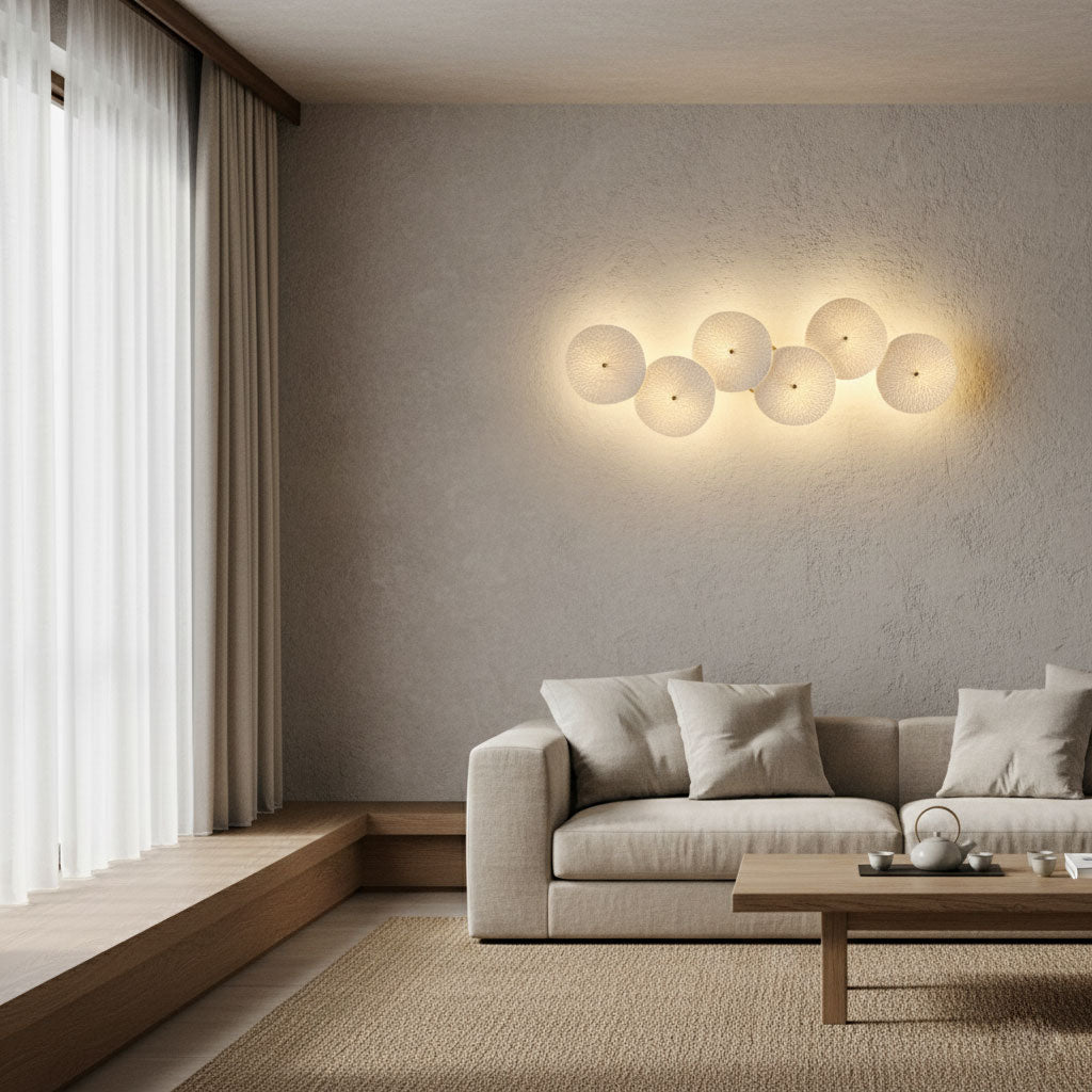 Keramische Lotusbloem Wandlamp met Gouden Armatuur – Cascade Lichteffect voor Stijlvolle Verlichting | Sansoti