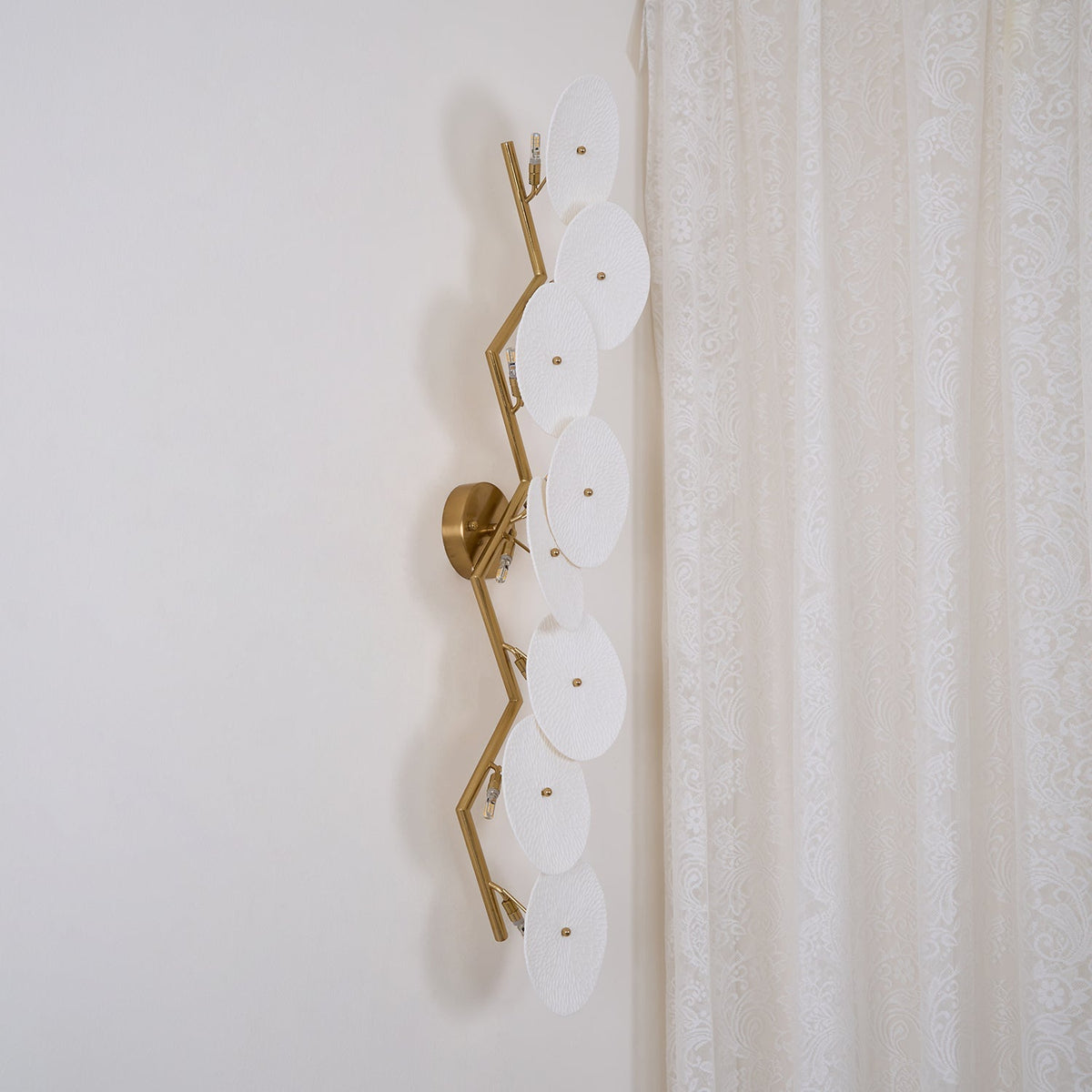 Ceramic Petal Wall Lamp Metal Accent Sculptural Warm Light Interior Art Lighting Decorative | Sansoti