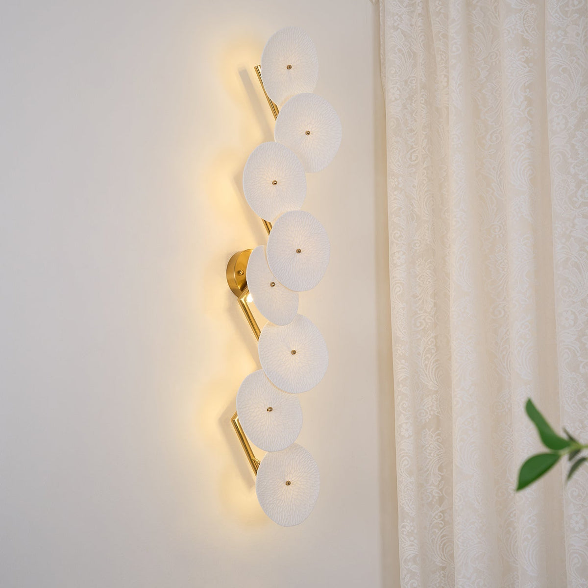 Ceramic Petal Wall Lamp Metal Accent Sculptural Warm Light Interior Art Lighting Decorative | Sansoti