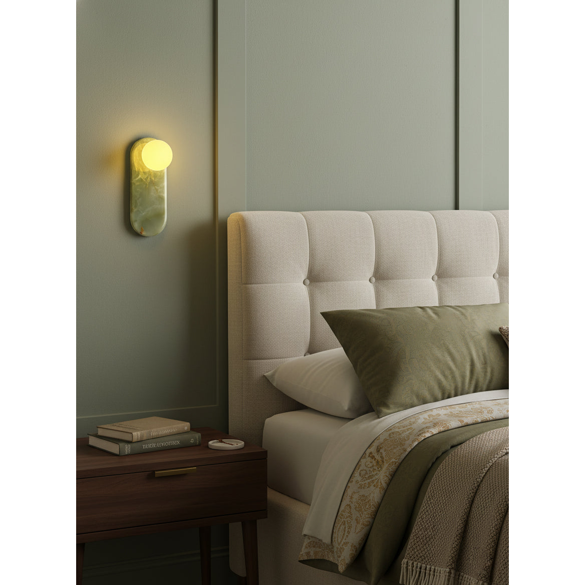 Applique Murale De Luxe En Jade Ou Marbre Avec Abat-Jour En Verre – Éclairage Design Mid Century Pour Chambre Et Couloir | Restfield