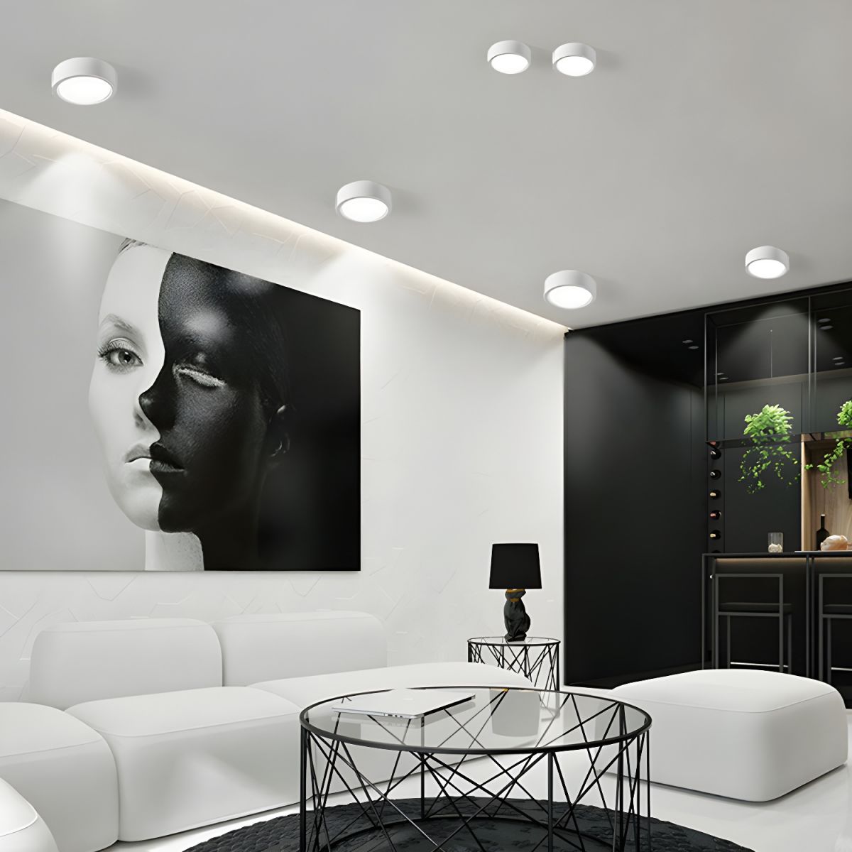 Plafonnier rond LED apparent à lumière réglable, noir et blanc, 10-18 cm, salon, hall, couloir, cuisine, chambre à coucher | Sansoti