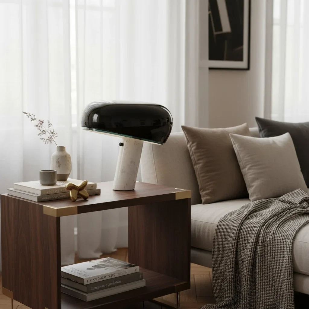 Design Tischlampe mit Marmorsockel – Warmes Licht für Wohnzimmer & Schlafzimmer | Restfield